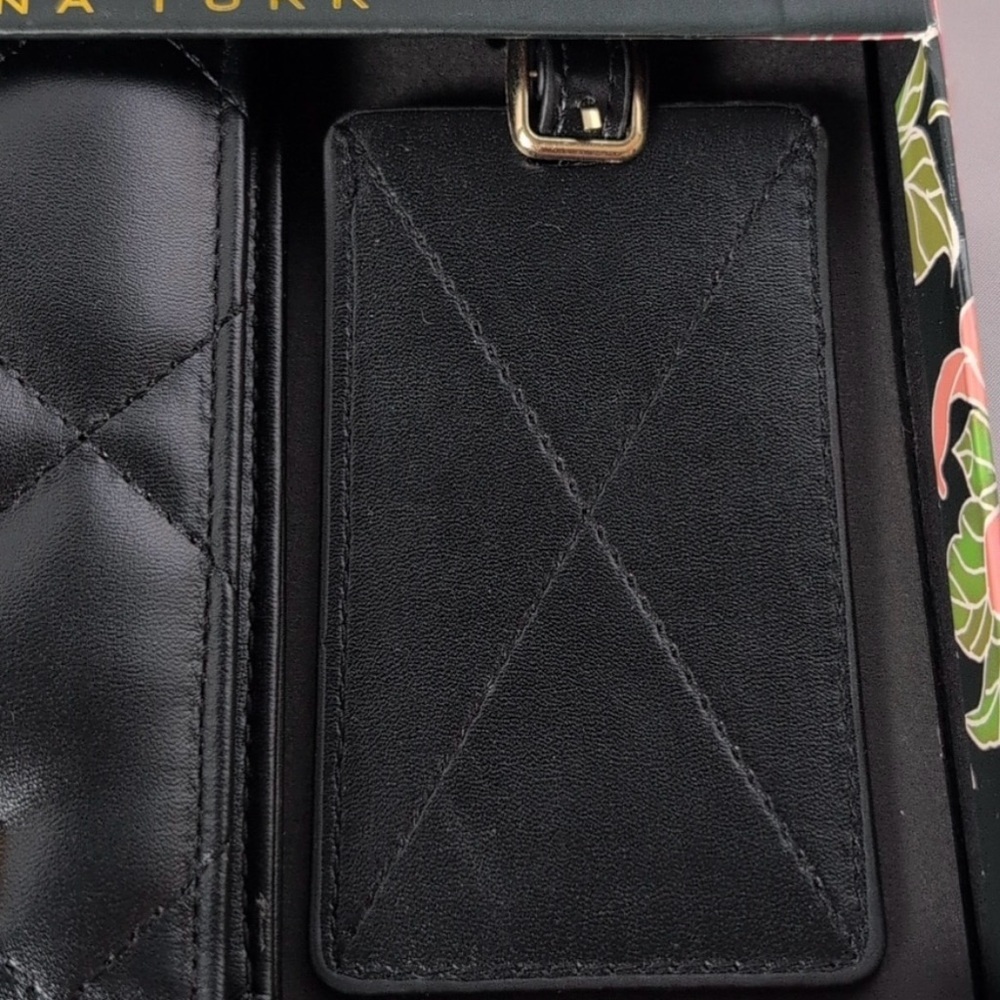 Trina Turk Black Quilted Passport Holder Luggage Tag Set - Picture 11 of 13